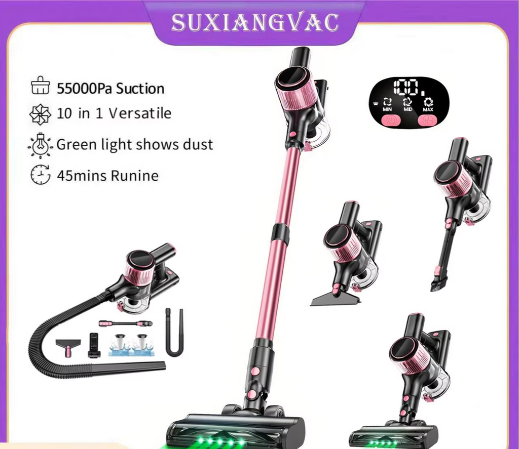 Cordless Vacuum Cleaner, 55Kpa/500W/45min 10 in 1 Powerful Stick Vacuum Cleaner for Home Pet Hair/Hard Floor/Carpet