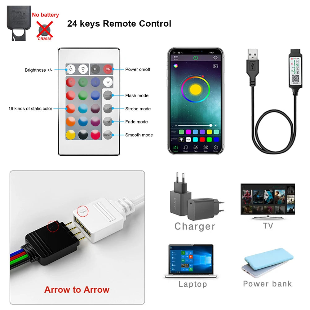 Smart RGB LED Strip Light – USB-Powered Bluetooth Tape (5050 SMD, 5V)