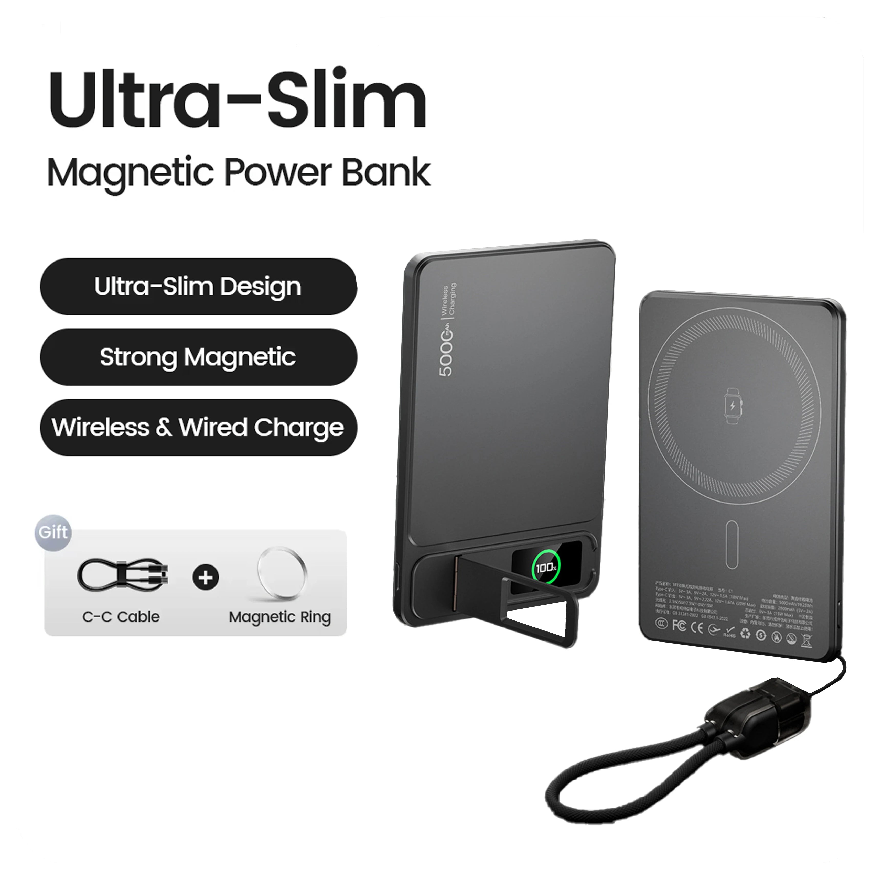 MagCharge Slim 10K – 3-in-1 Magnetic Power Bank