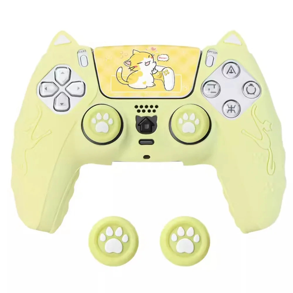 Cat Paw PS5 Controller Silicone Case Set – Anti-Slip Skin with Thumb Grips & Sticker
