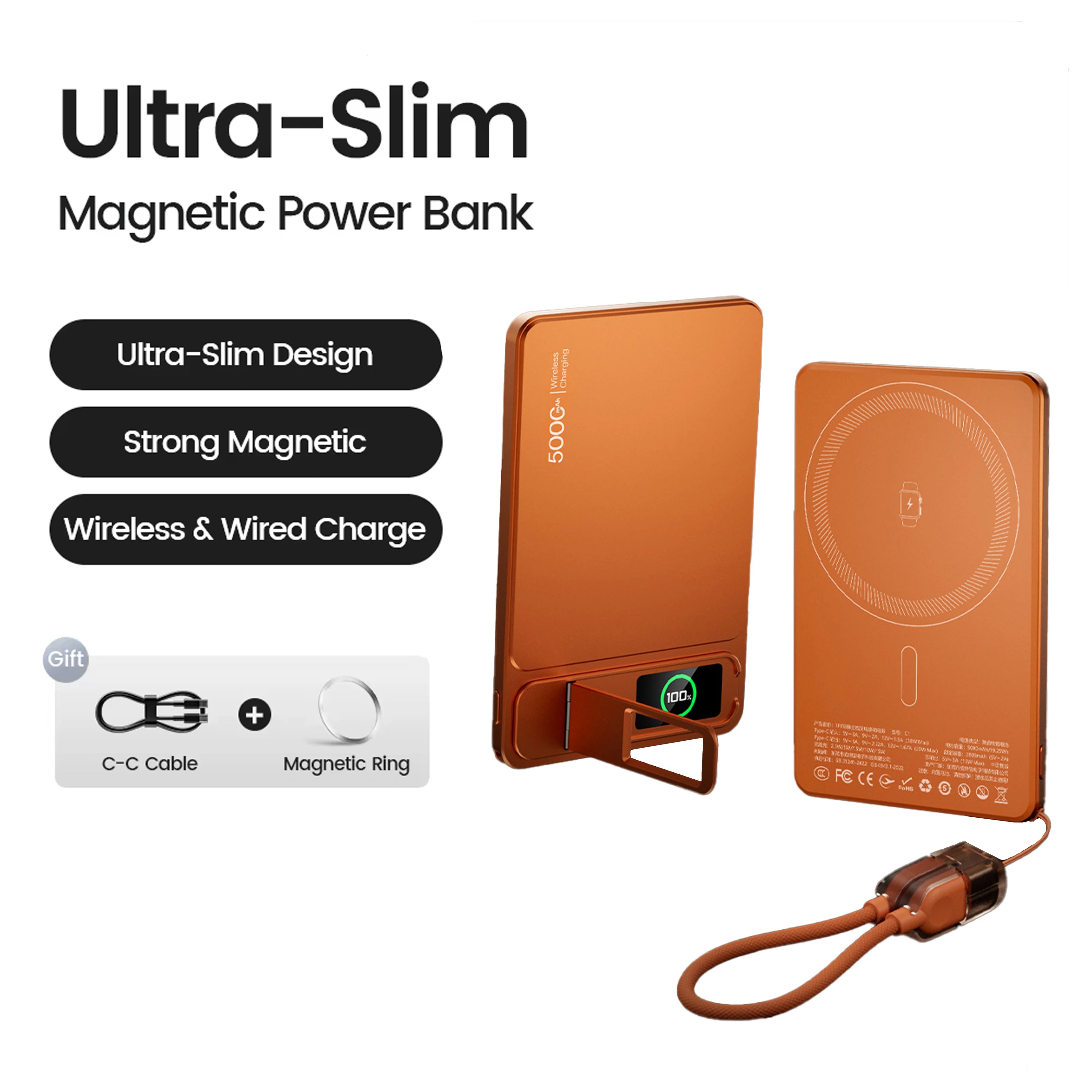 MagCharge Slim 10K – 3-in-1 Magnetic Power Bank