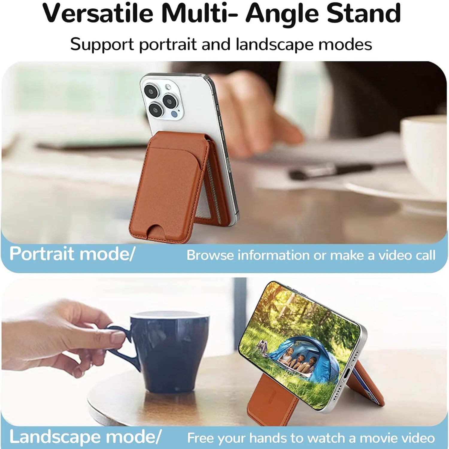 2-in-1 Magnetic MagSafe Leather Wallet & Adjustable Phone Stand for iPhone