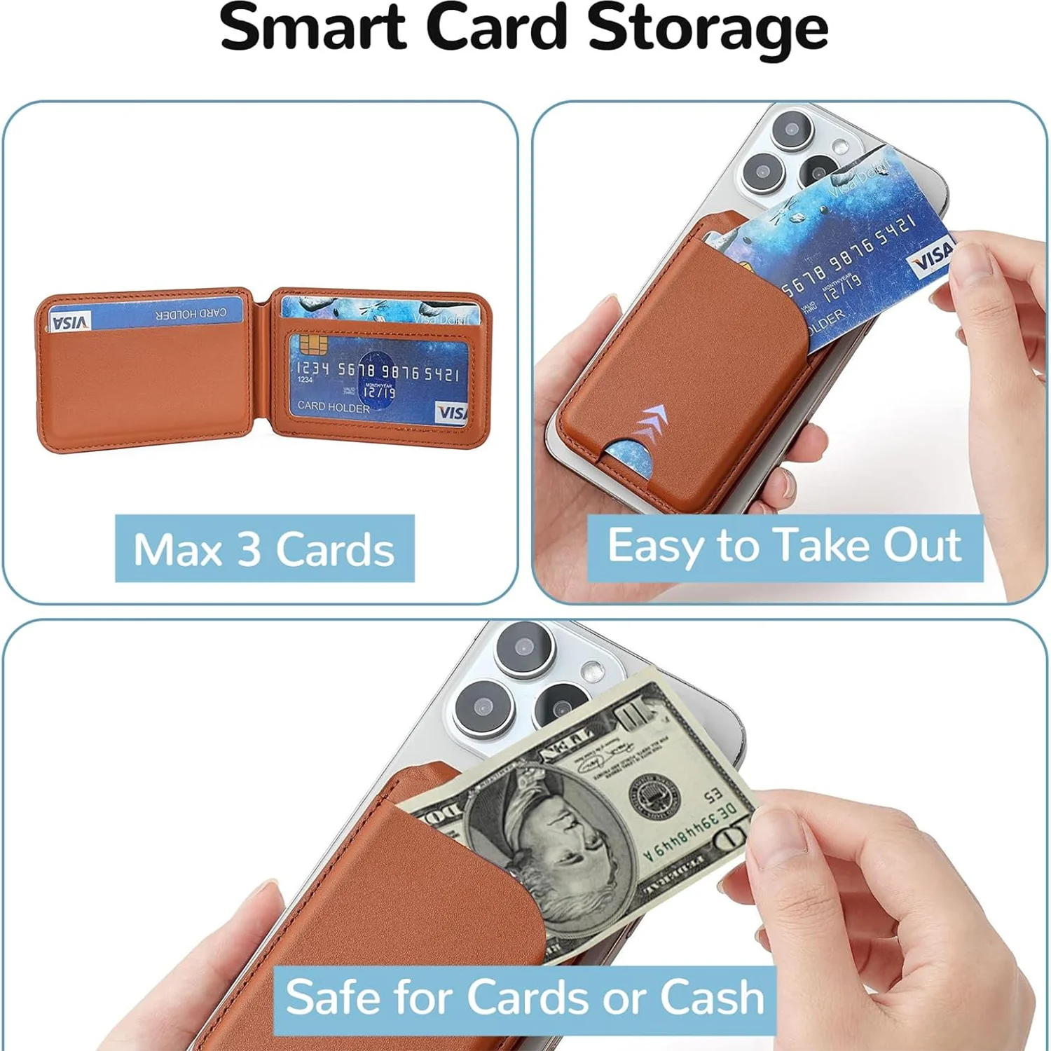 2-in-1 Magnetic MagSafe Leather Wallet & Adjustable Phone Stand for iPhone