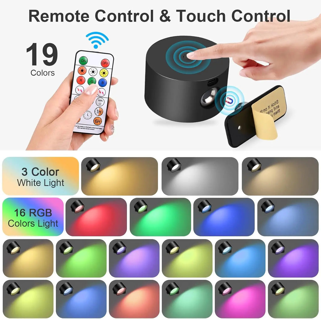 Magnetic RGB Wall Sconce – 360° Rotating Rechargeable LED Light