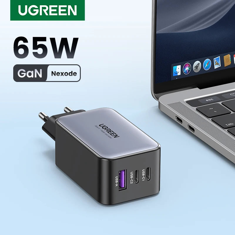 UGREEN 65W GaN Fast Charger – Multi-Port USB-C PD Wall Charger for Laptops & iPhones