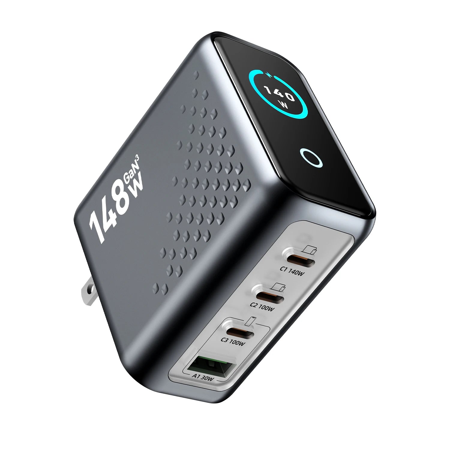 148W GaN Multi-Port Wall Charger with Digital Display – 4 USB-C & 1 USB-A Fast Charging Adapter