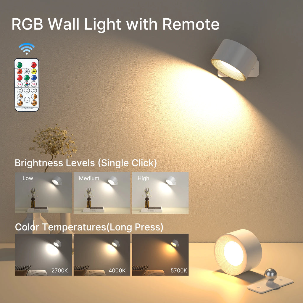 Magnetic RGB Wall Sconce – 360° Rotating Rechargeable LED Light