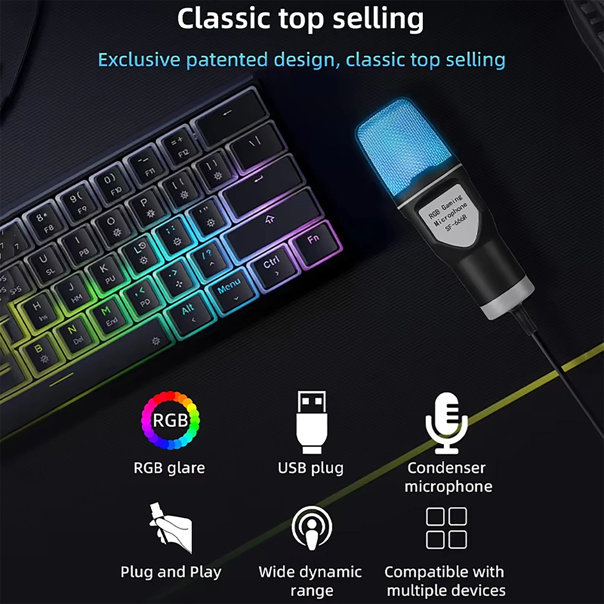 SF666R USB RGB Condenser Gaming Microphone