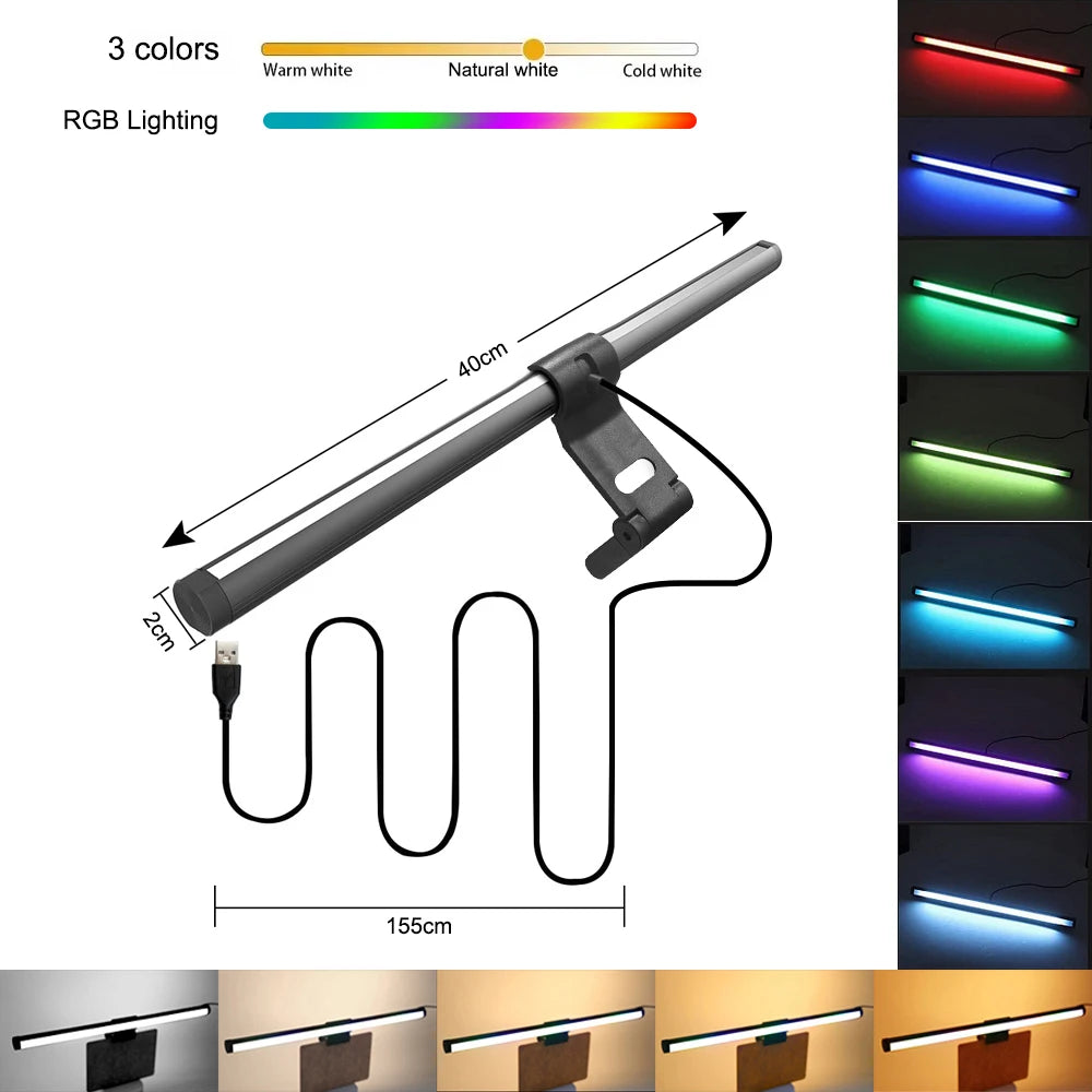 44cm RGB Monitor Light Bar – Stepless Dimmable Screen Hanging Lamp for Gaming & Work