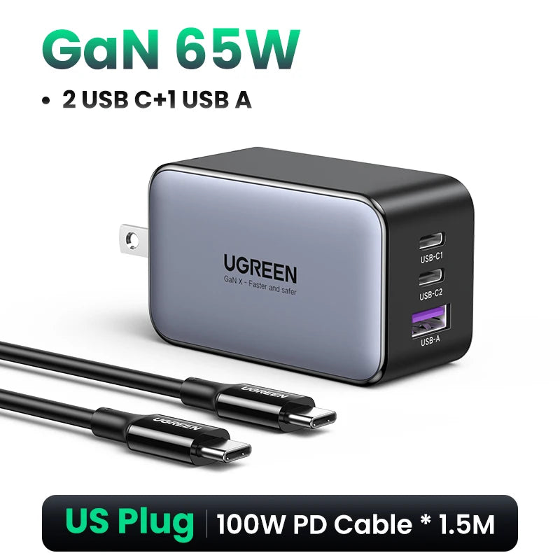 UGREEN 65W GaN Fast Charger – Multi-Port USB-C PD Wall Charger for Laptops & iPhones