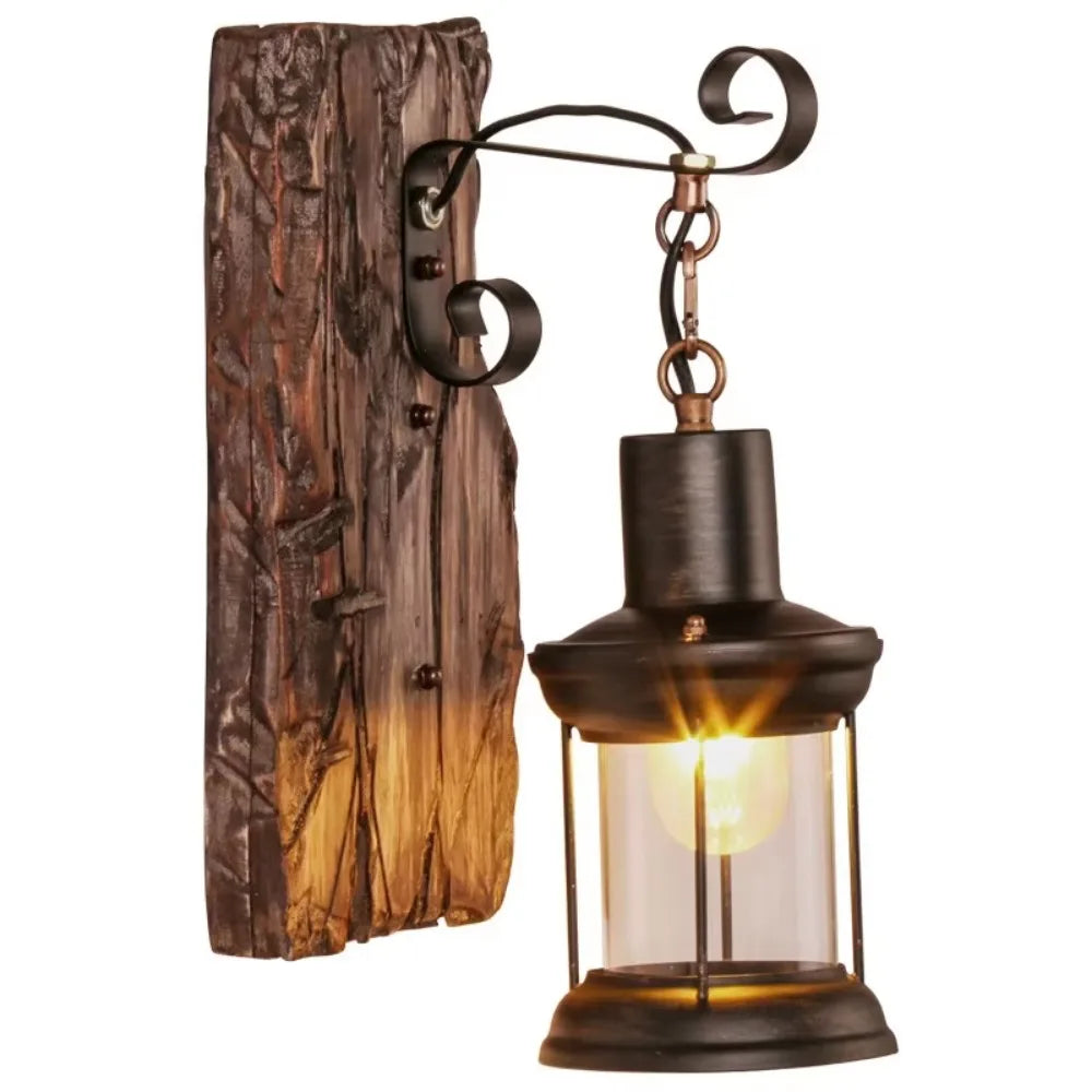 JOYINLED Metal, Glass and Wood Base Wall Sconce, Industrial Vintage LED Wall Lamp for Cafe Bar Restaurant Living Room