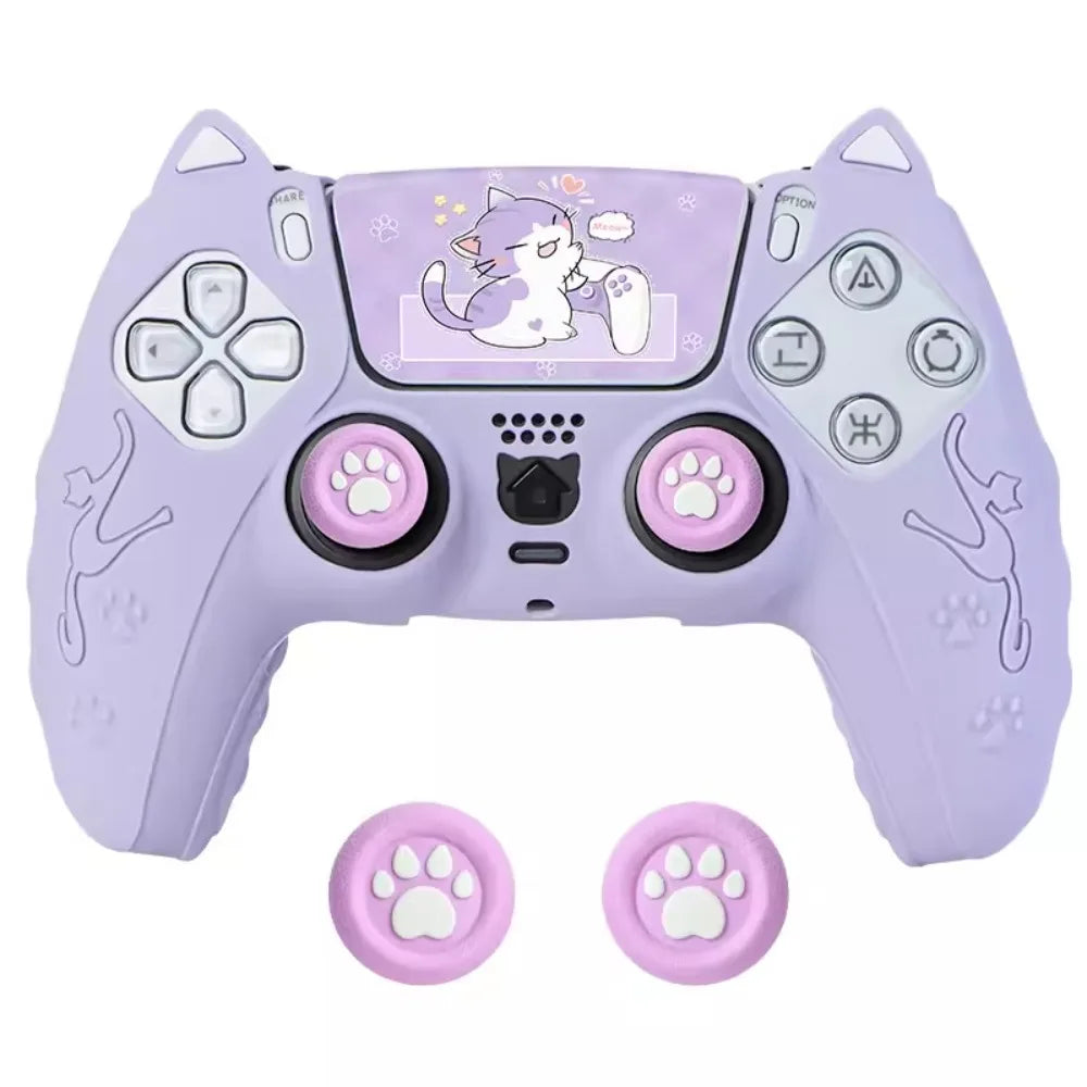 Cat Paw PS5 Controller Silicone Case Set – Anti-Slip Skin with Thumb Grips & Sticker