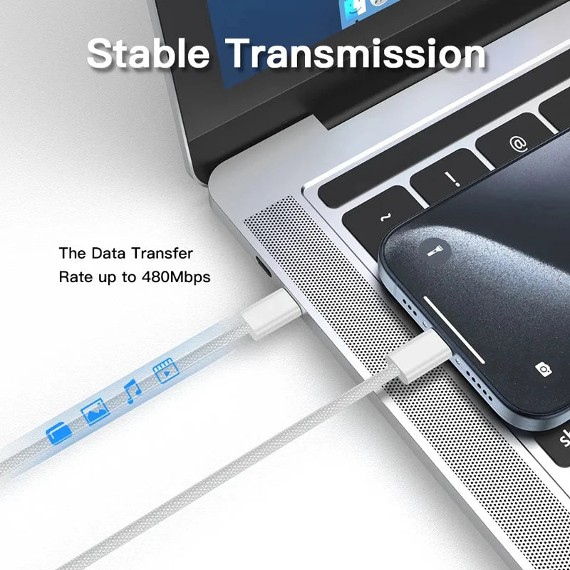 240W Heavy-Duty USB-C to USB-C Braided Fast Charging Cable for iPhone, iPad, & Laptops