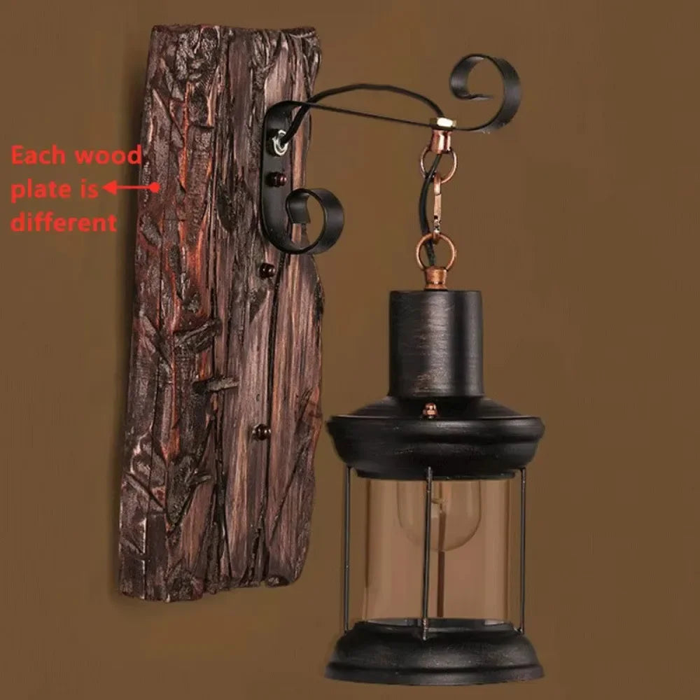JOYINLED Metal, Glass and Wood Base Wall Sconce, Industrial Vintage LED Wall Lamp for Cafe Bar Restaurant Living Room