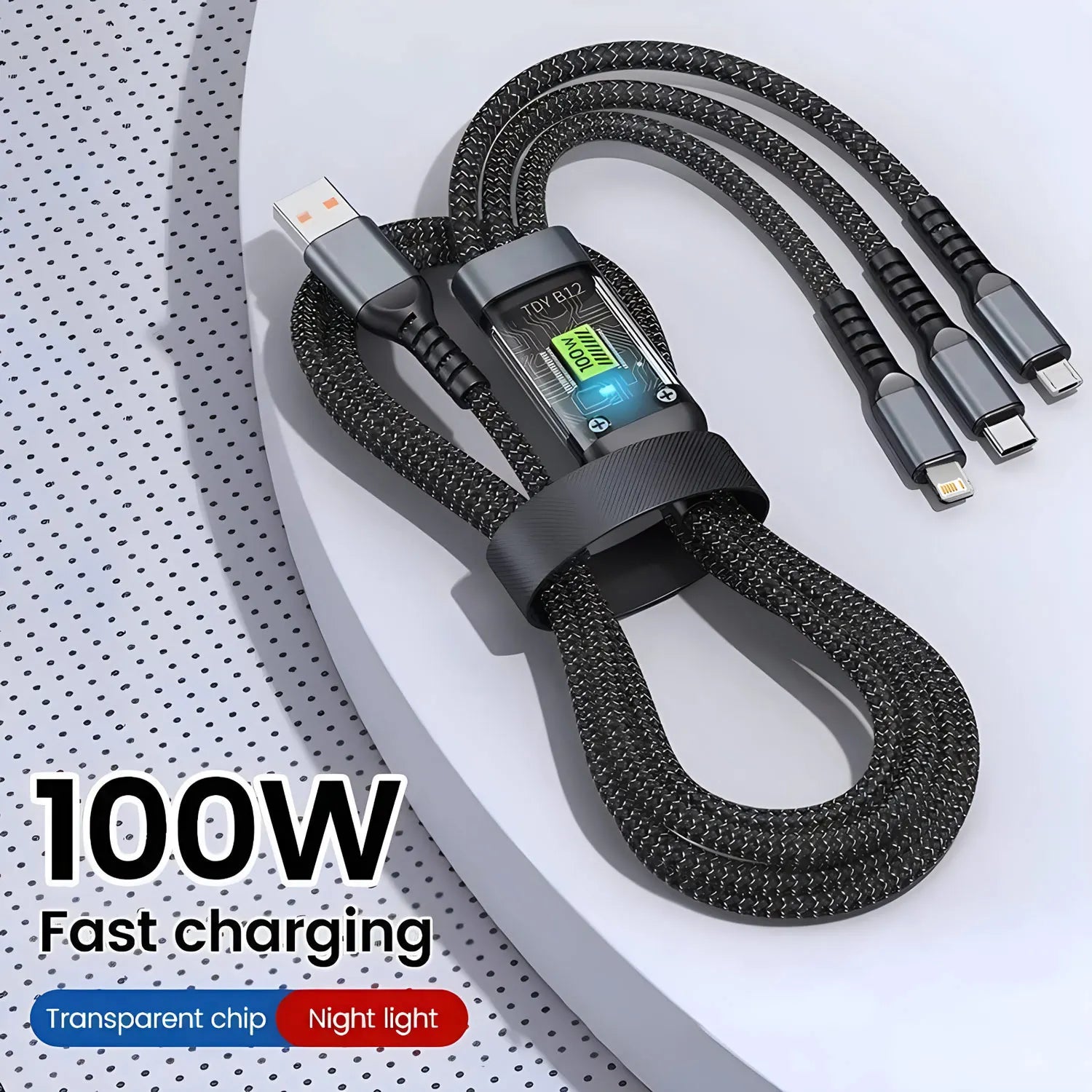 100W 3-in-1 Multi-Charging Cable – Braided Universal USB Fast Charge Cord with Type-C & Micro-USB