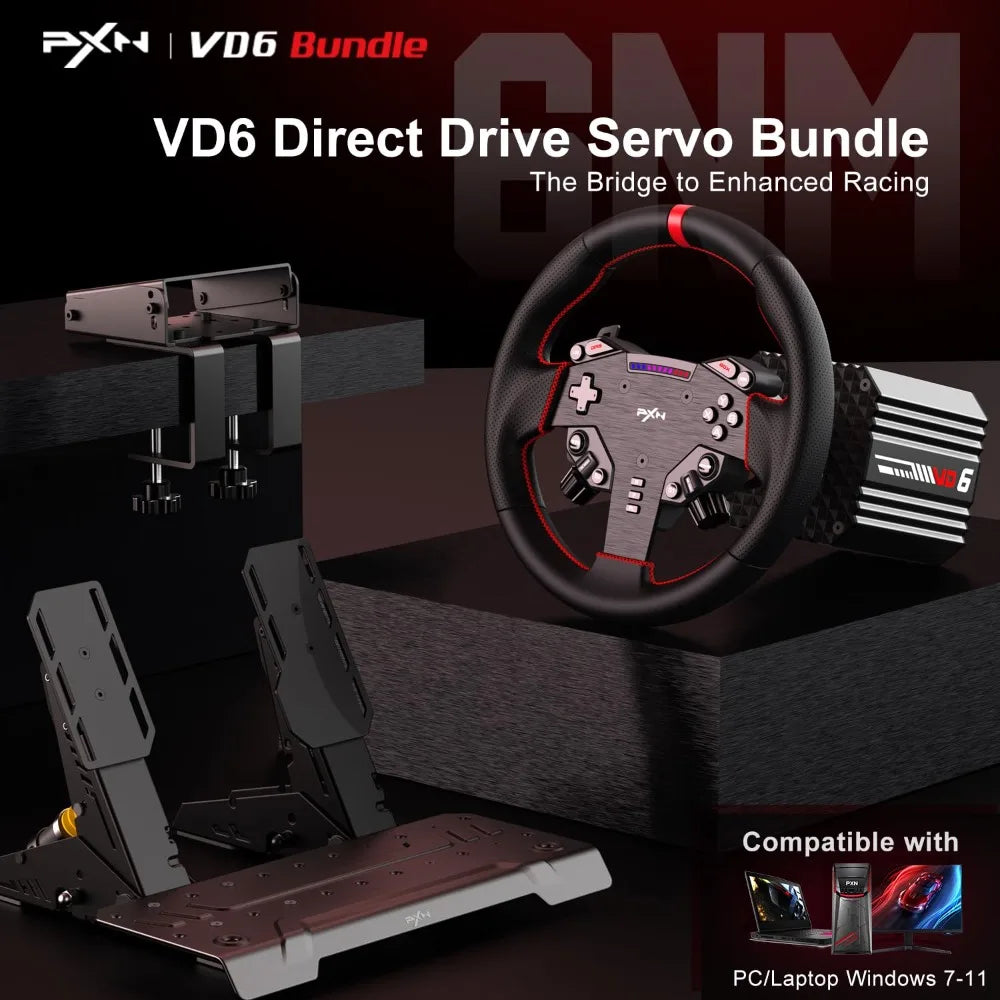 Direct Drive Sim Racing Wheel Base with Pedals & Table Clamp