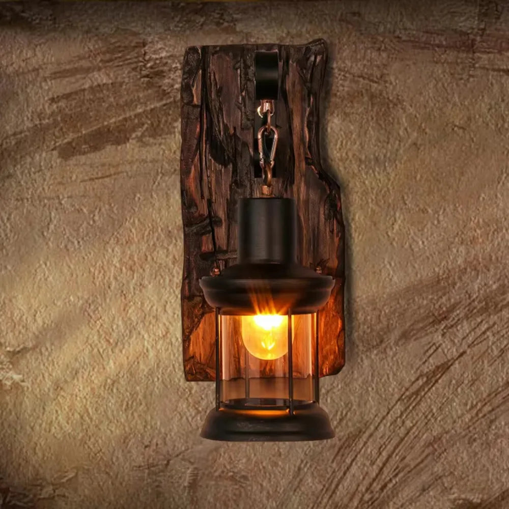 JOYINLED Metal, Glass and Wood Base Wall Sconce, Industrial Vintage LED Wall Lamp for Cafe Bar Restaurant Living Room