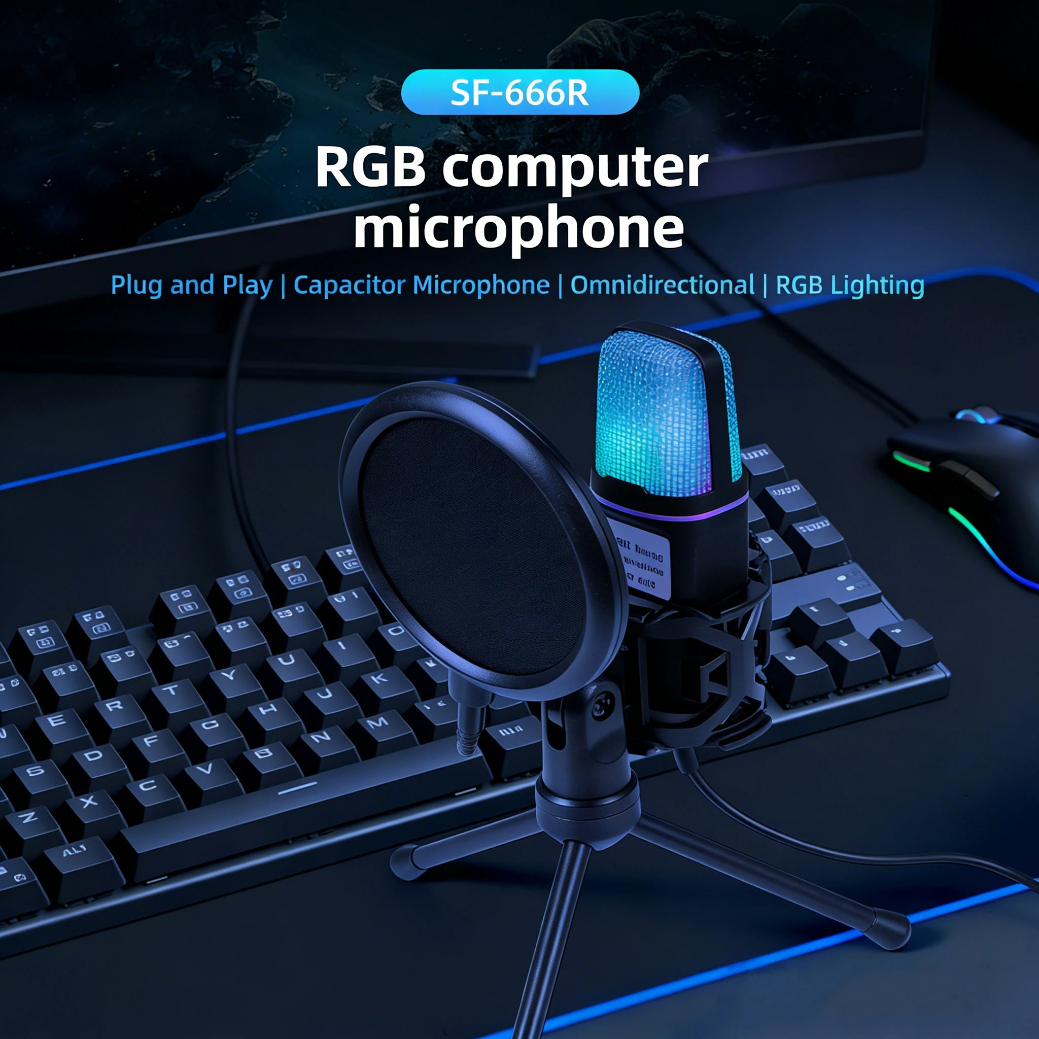 SF666R USB RGB Condenser Gaming Microphone