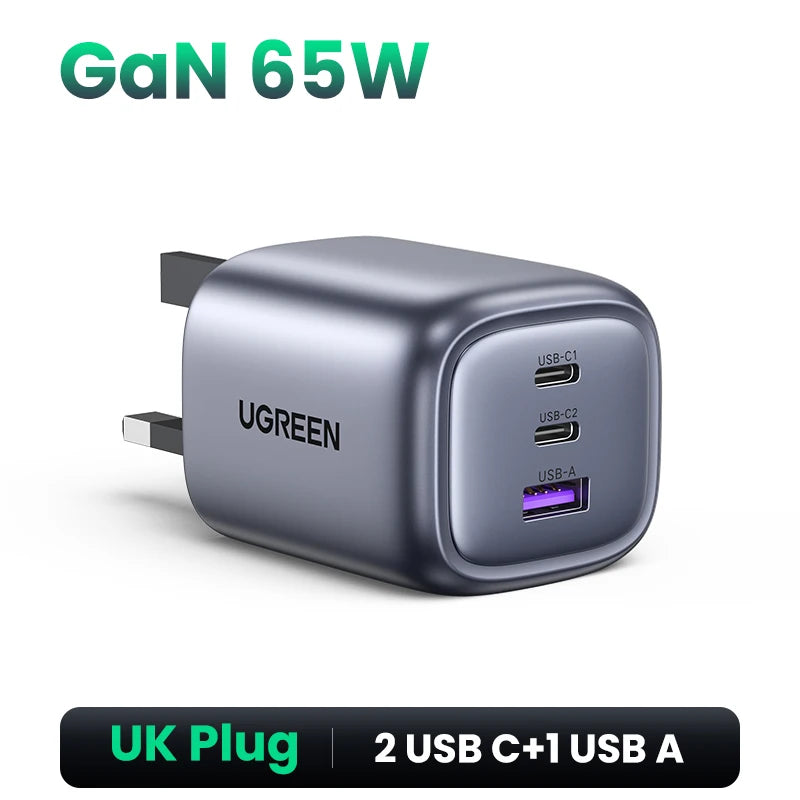 UGREEN 65W GaN Fast Charger – Multi-Port USB-C PD Wall Charger for Laptops & iPhones