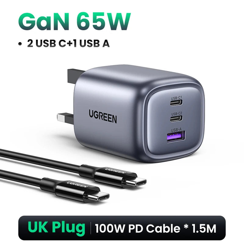 UGREEN 65W GaN Fast Charger – Multi-Port USB-C PD Wall Charger for Laptops & iPhones