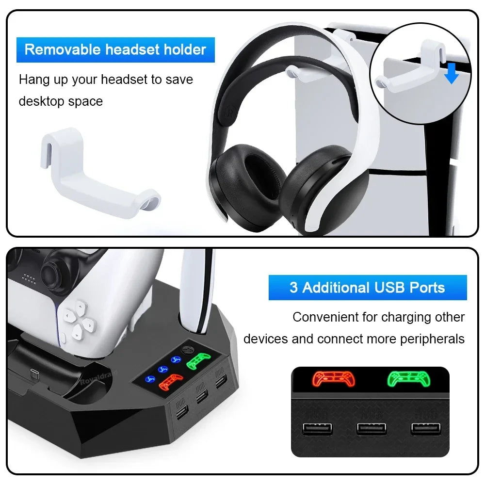 3-Mode Cooling Stand & Dual Controller Charging Dock for PS5 & PS5 Slim