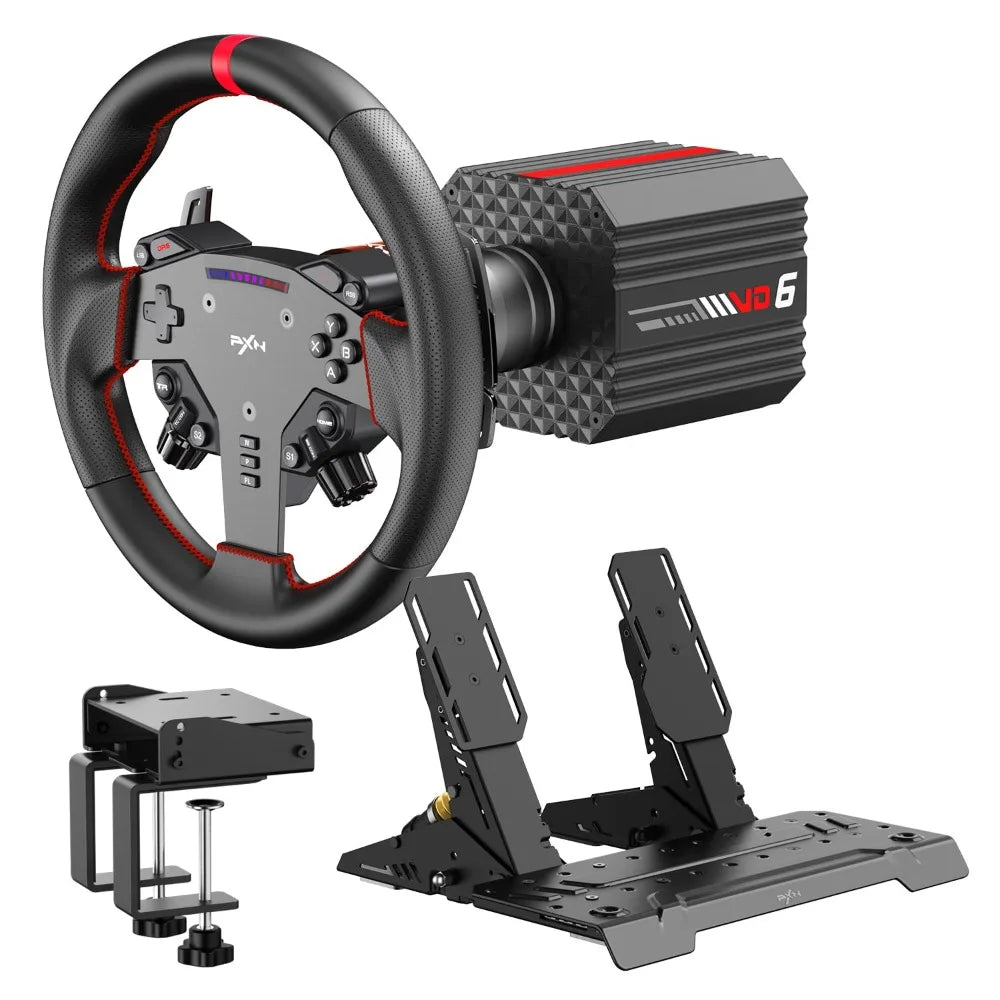 Direct Drive Sim Racing Wheel Base with Pedals & Table Clamp