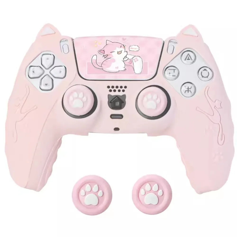 Cat Paw PS5 Controller Silicone Case Set – Anti-Slip Skin with Thumb Grips & Sticker
