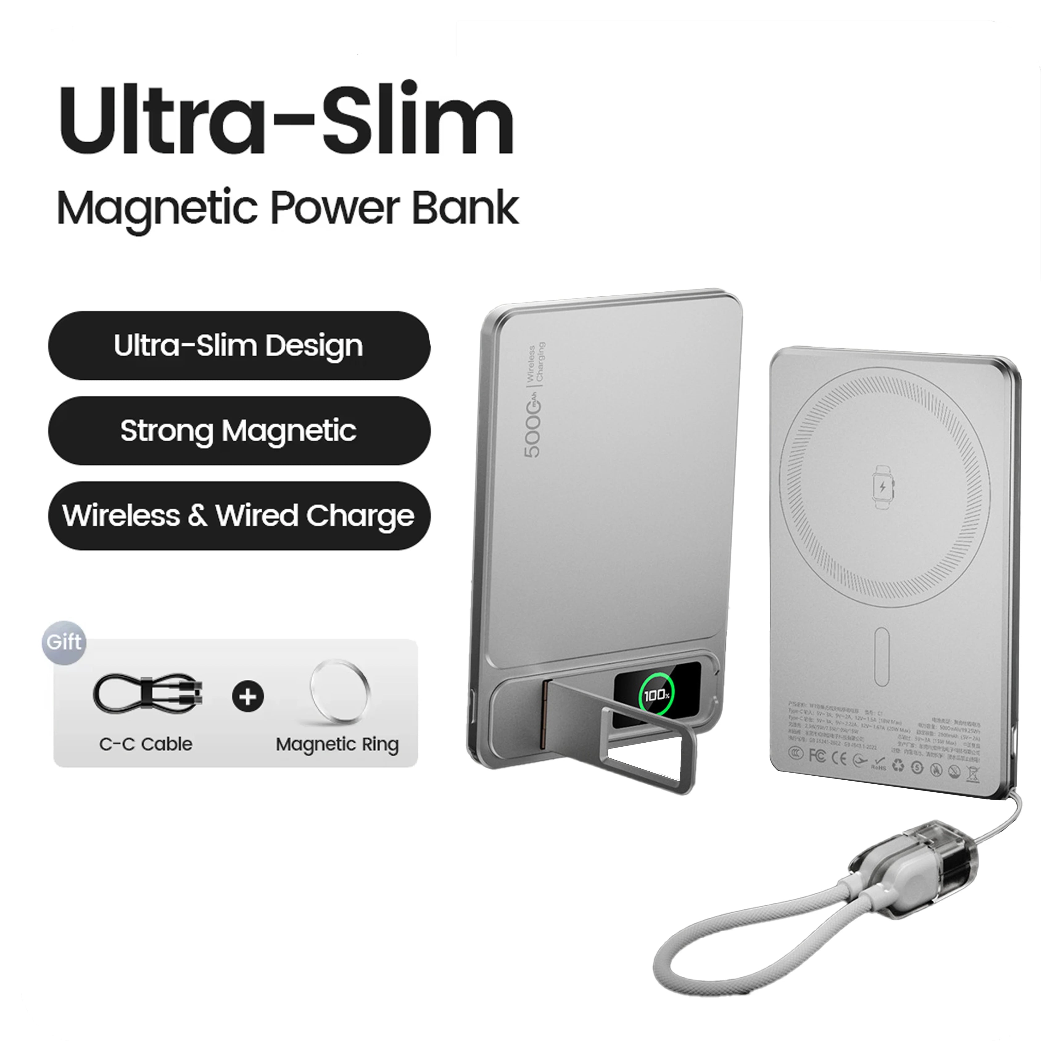 MagCharge Slim 10K – 3-in-1 Magnetic Power Bank