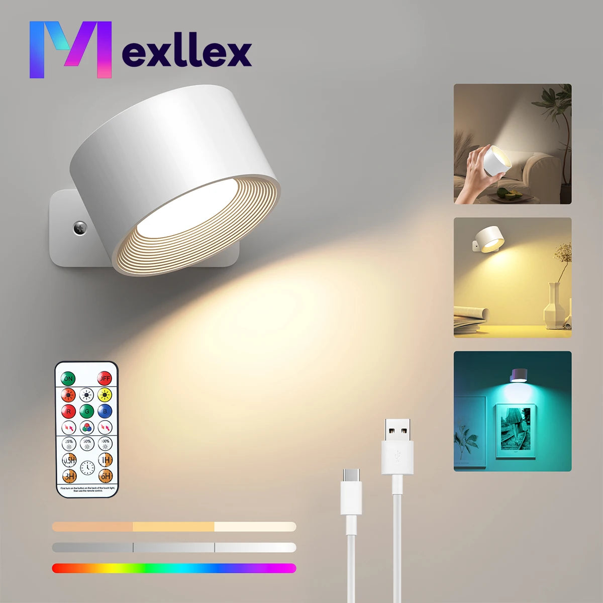 Magnetic RGB Wall Sconce – 360° Rotating Rechargeable LED Light