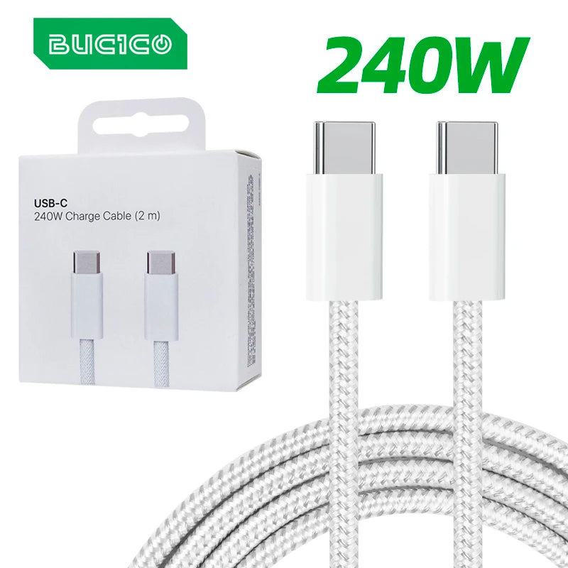 240W Heavy-Duty USB-C to USB-C Braided Fast Charging Cable for iPhone, iPad, & Laptops