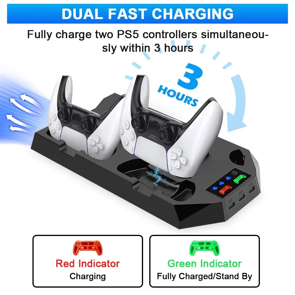 3-Mode Cooling Stand & Dual Controller Charging Dock for PS5 & PS5 Slim