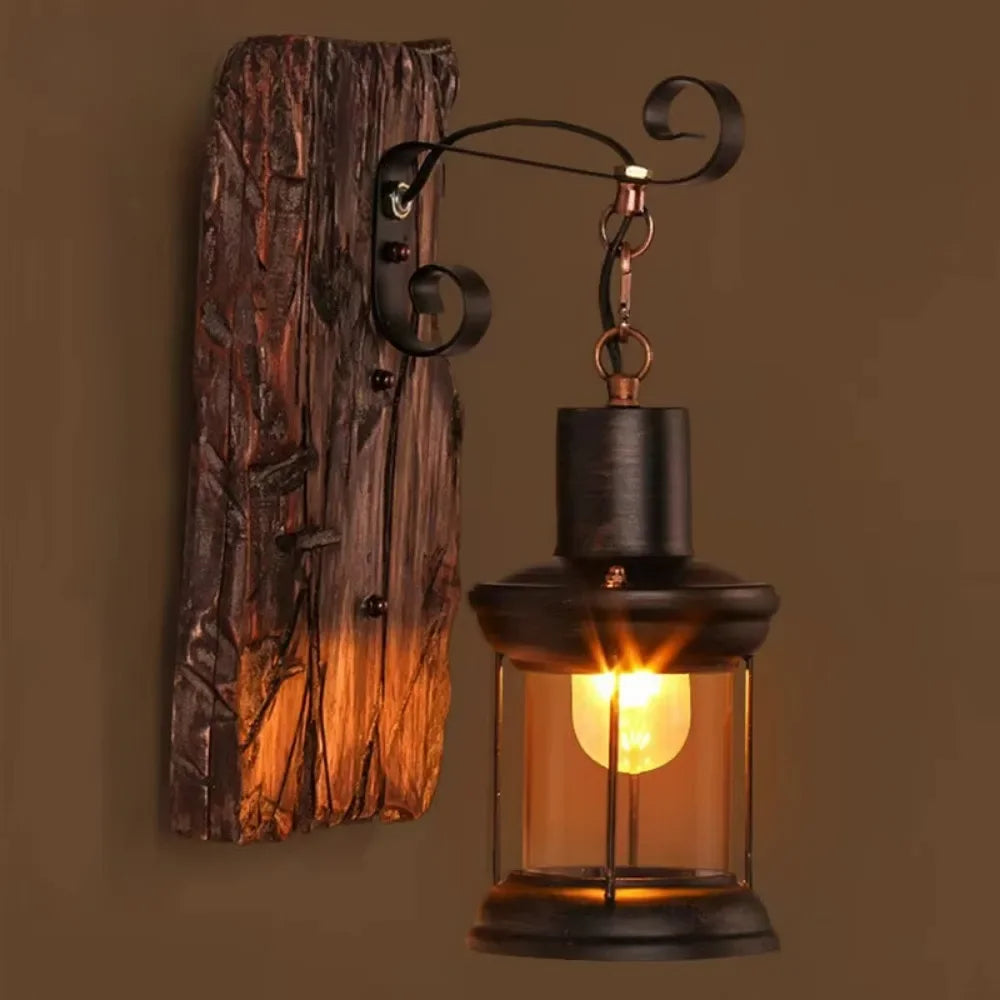 JOYINLED Metal, Glass and Wood Base Wall Sconce, Industrial Vintage LED Wall Lamp for Cafe Bar Restaurant Living Room