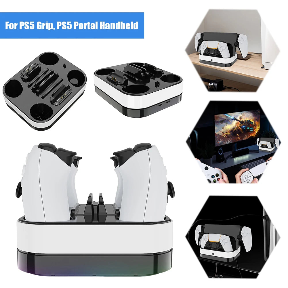 For  Controller Charger Stand with Cables Dual Charging Dock Charging Dock for PlayStation 5  Controller & PS Portal