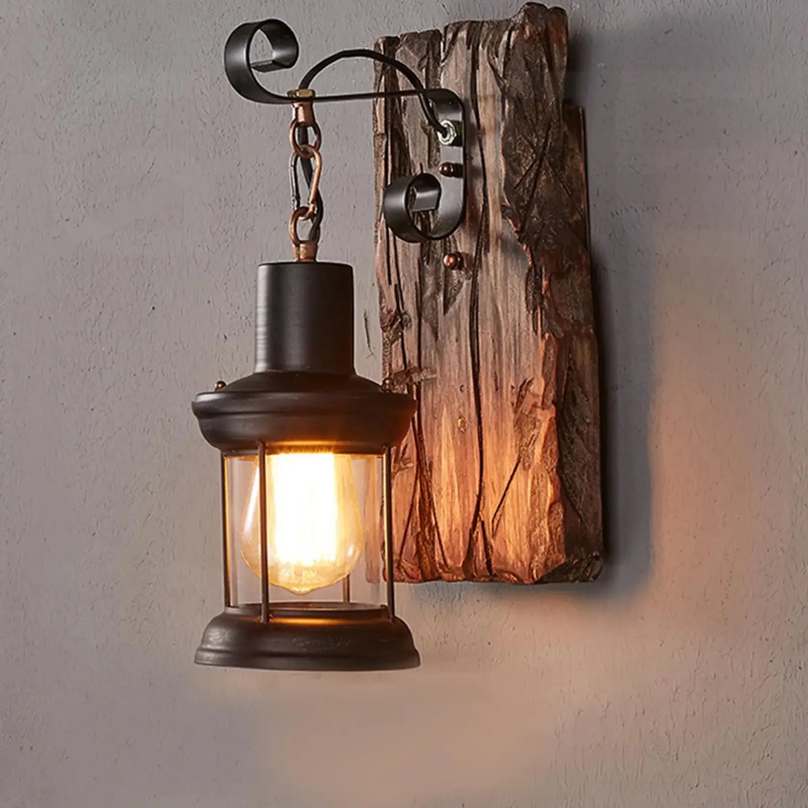 JOYINLED Metal, Glass and Wood Base Wall Sconce, Industrial Vintage LED Wall Lamp for Cafe Bar Restaurant Living Room