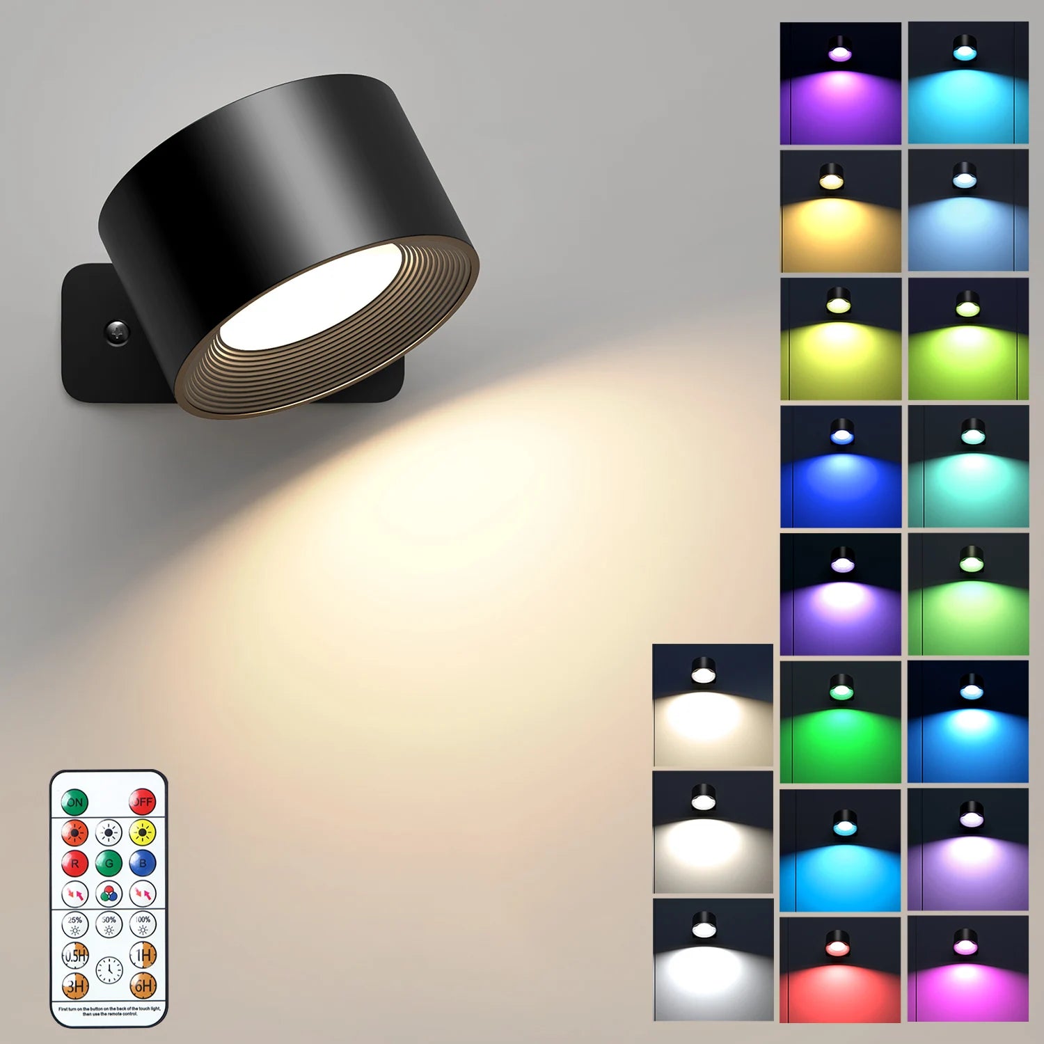 Magnetic RGB Wall Sconce – 360° Rotating Rechargeable LED Light
