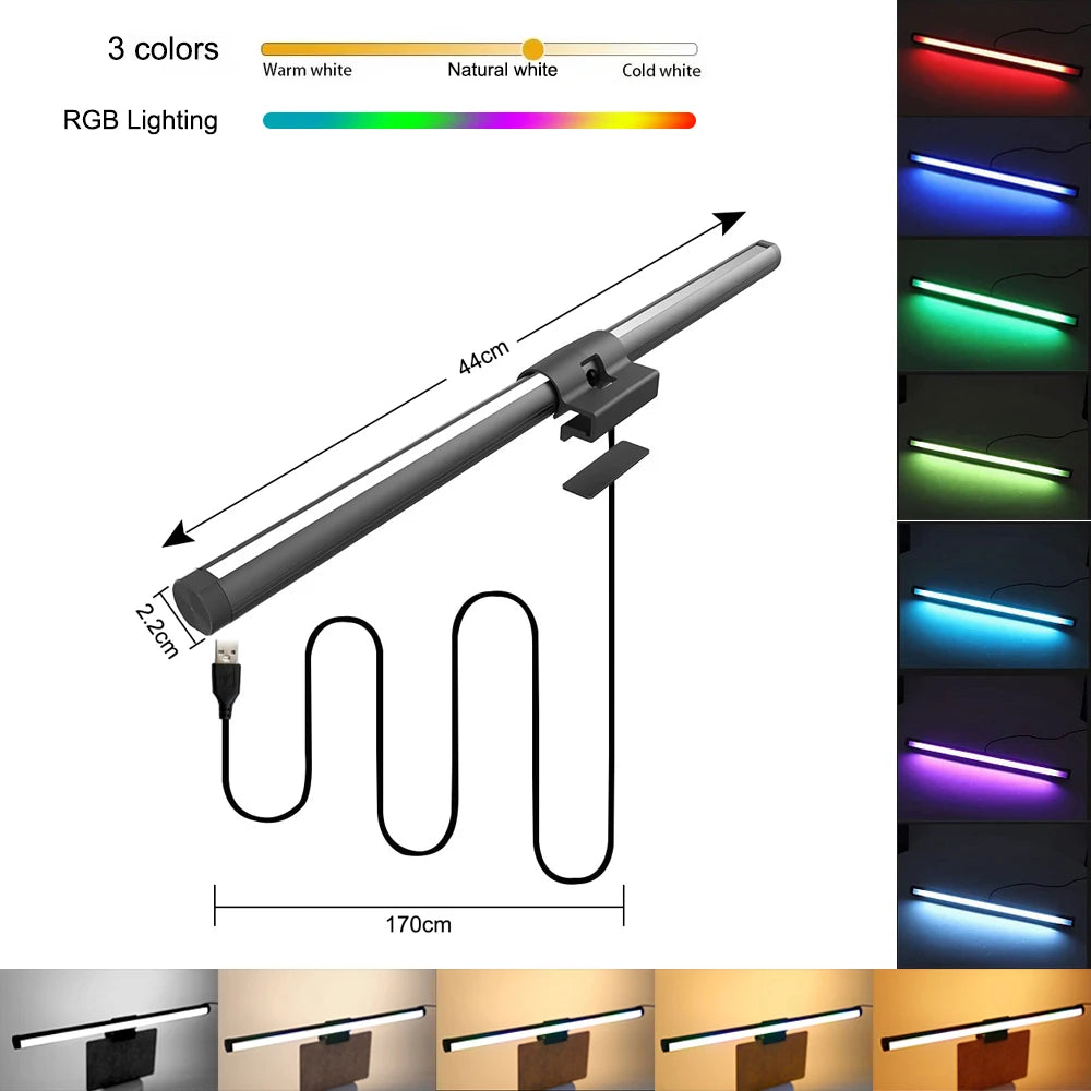 44cm RGB Monitor Light Bar – Stepless Dimmable Screen Hanging Lamp for Gaming & Work