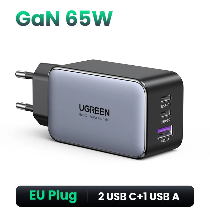 UGREEN 65W GaN Fast Charger – Multi-Port USB-C PD Wall Charger for Laptops & iPhones