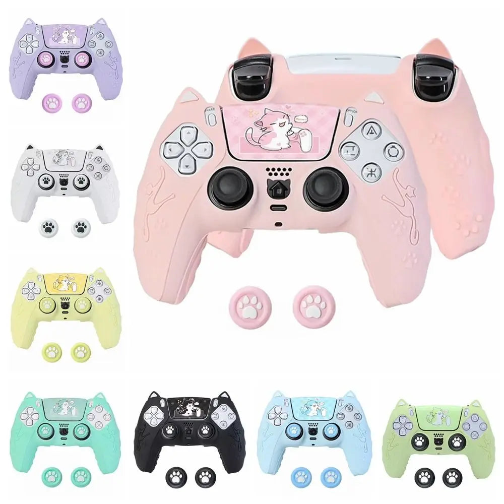 Cat Paw PS5 Controller Silicone Case Set – Anti-Slip Skin with Thumb Grips & Sticker